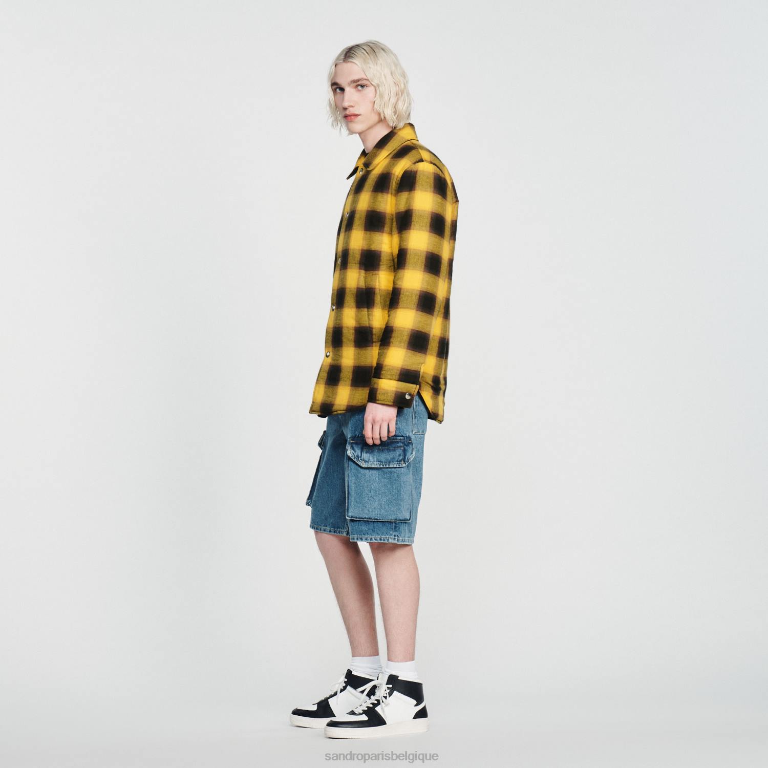 vêtements Sandro Paris veste matelassée à carreaux jaune Hommes XLXD828