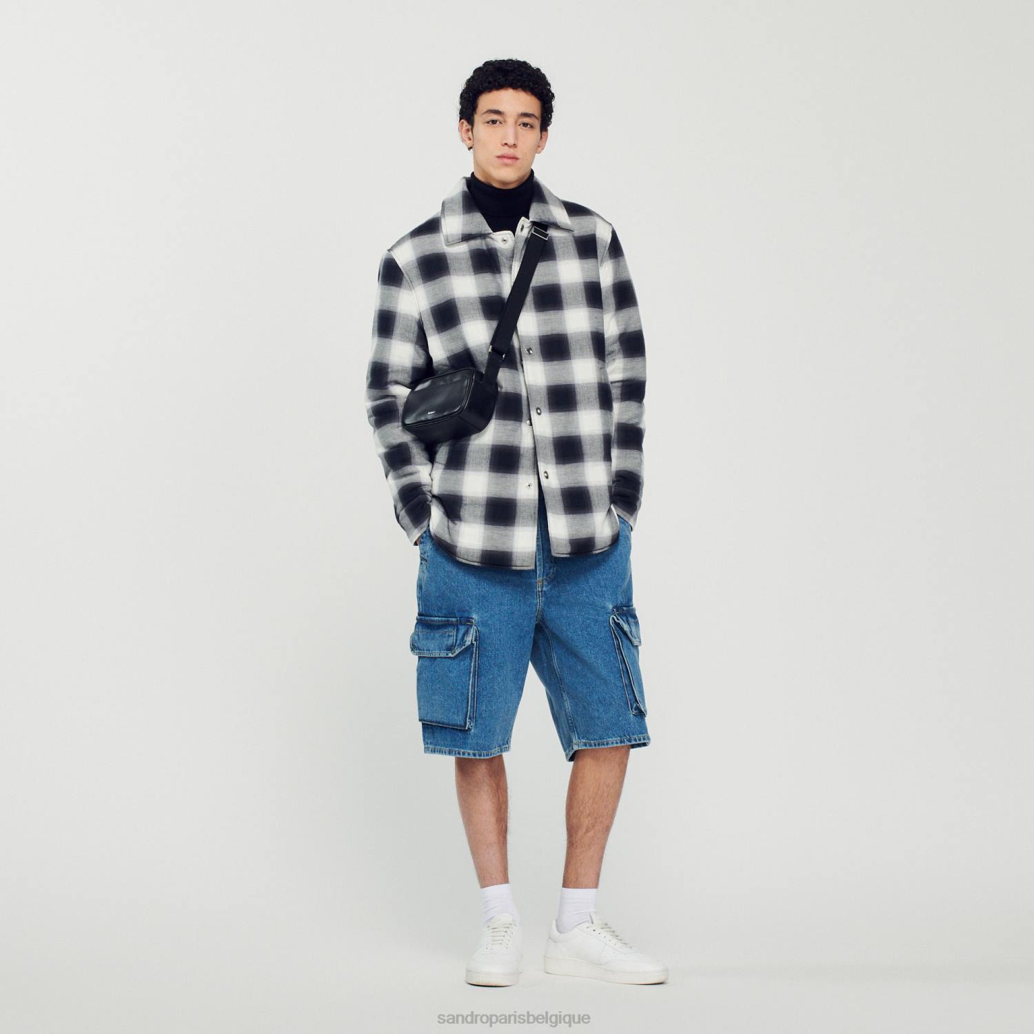 vêtements Sandro Paris veste matelassée à carreaux noir blanc Hommes XLXD829