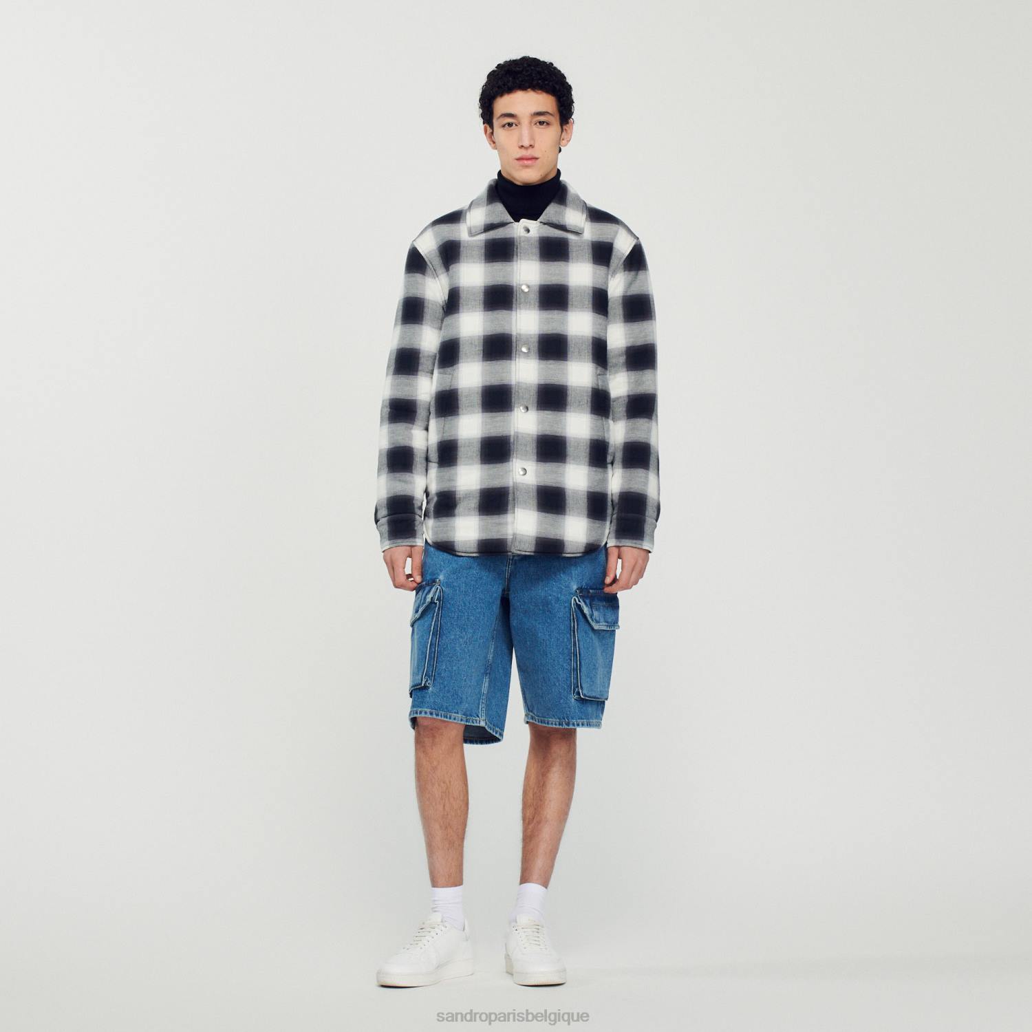 vêtements Sandro Paris veste matelassée à carreaux noir blanc Hommes XLXD829
