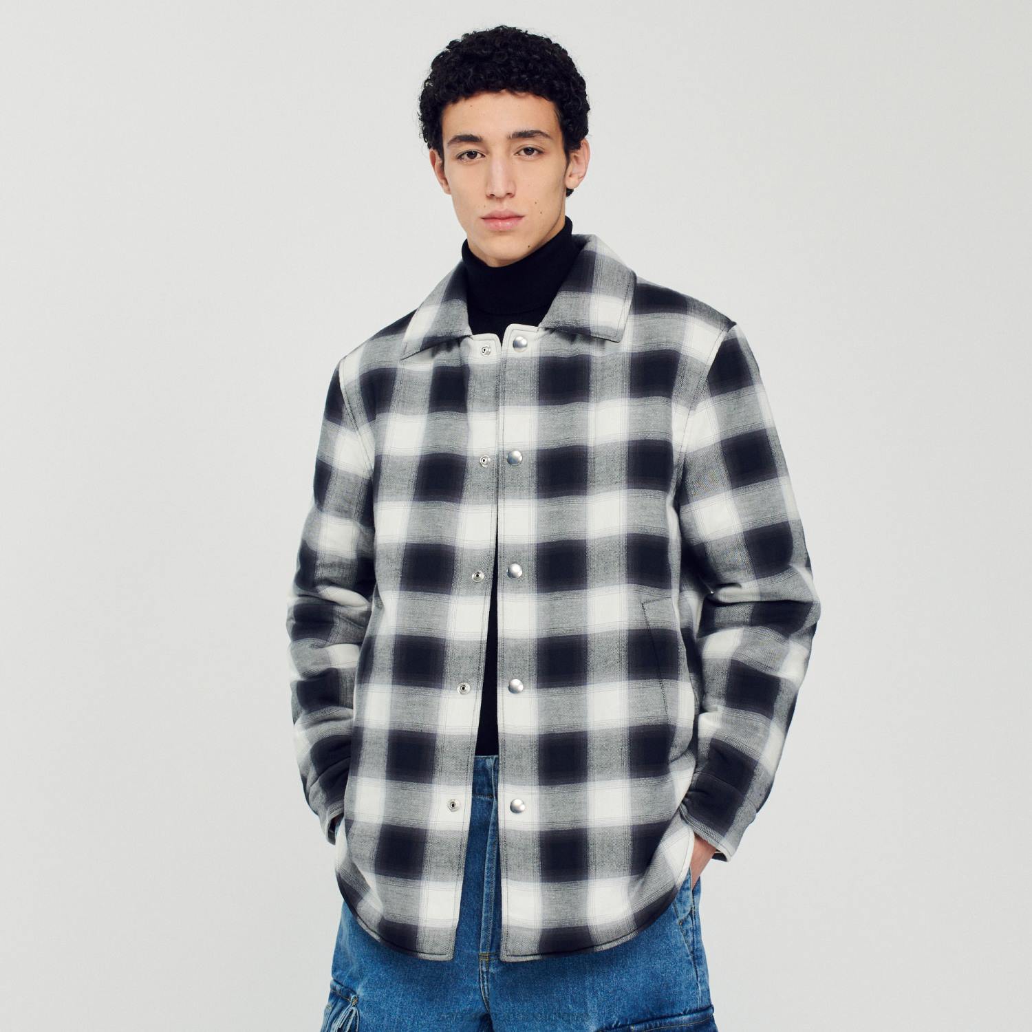vêtements Sandro Paris veste matelassée à carreaux noir blanc Hommes XLXD829
