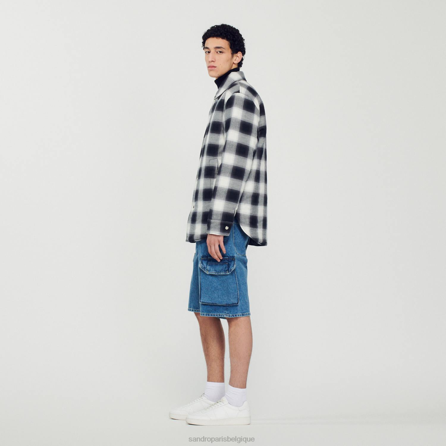 vêtements Sandro Paris veste matelassée à carreaux noir blanc Hommes XLXD829