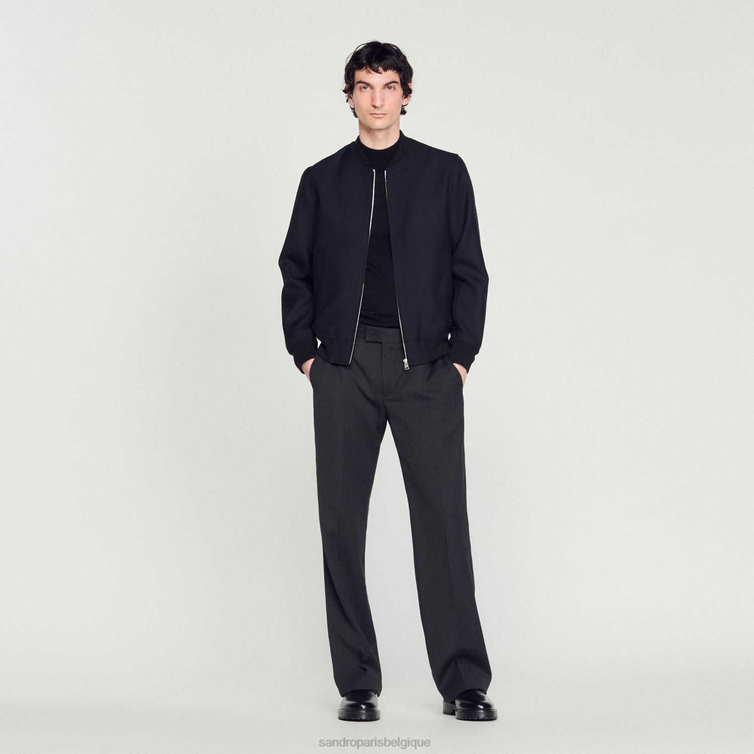 vêtements Sandro Paris veste universitaire en laine bleu marine Hommes XLXD608
